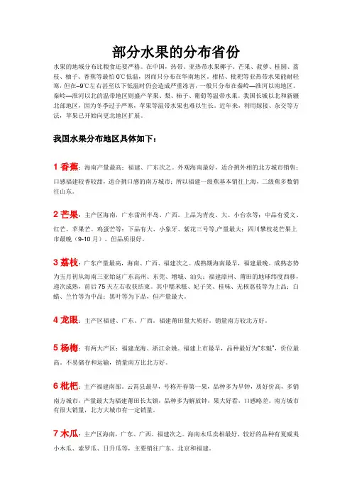 部分水果的分布省份