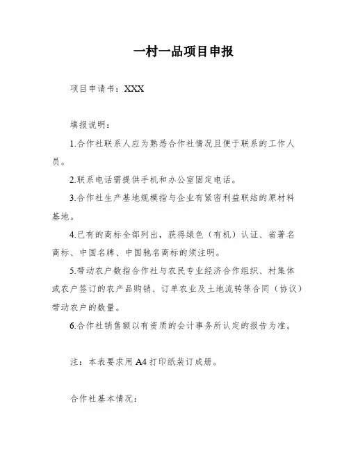 一村一品项目申报