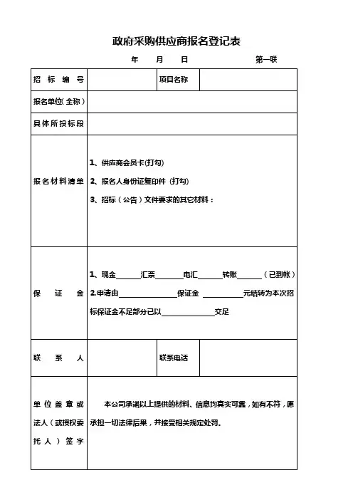 政府采购供应商报名登记表