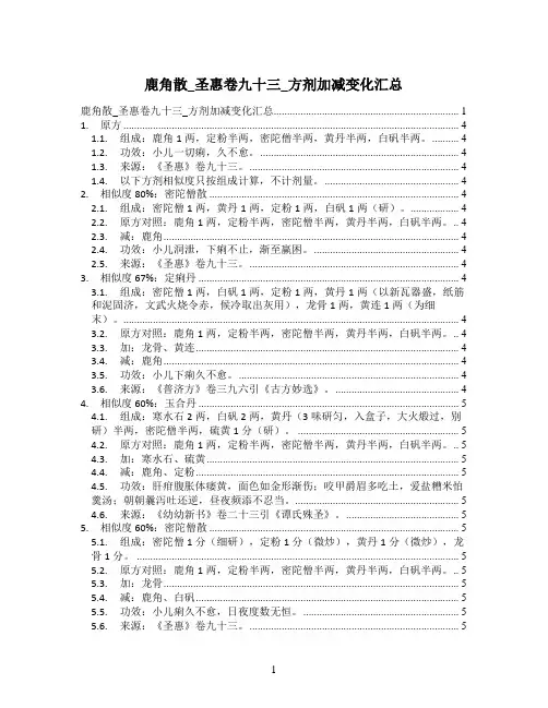 鹿角散_圣惠卷九十三_方剂加减变化汇总