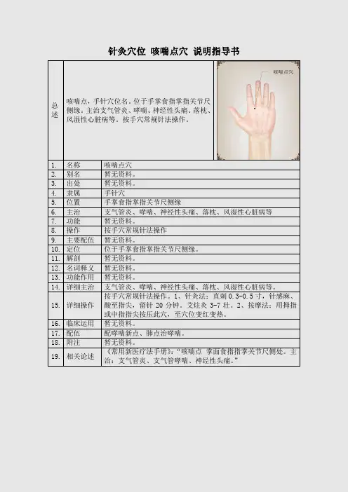 针灸穴位 咳喘点穴 说明指导书