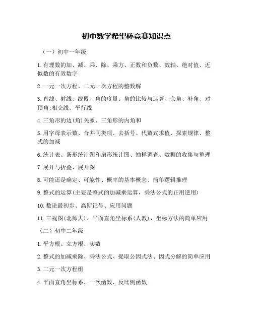 初中数学希望杯竞赛知识点