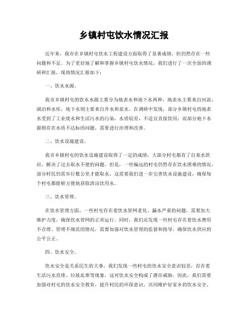 乡镇村屯饮水情况汇报