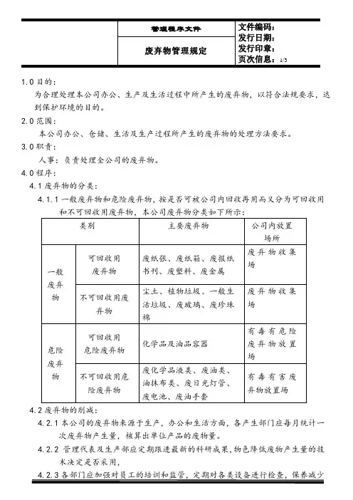 GRS环境程序：废弃物管理规定