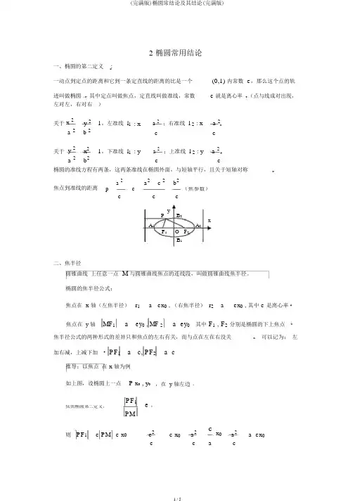 (完整版)椭圆常结论及其结论(完全版)