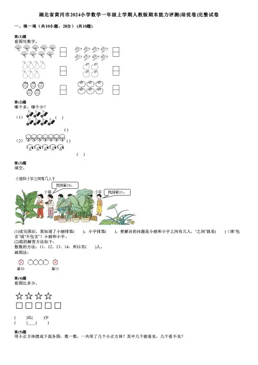 湖北省黄冈市2024小学数学一年级上学期人教版期末能力评测(培优卷)完整试卷