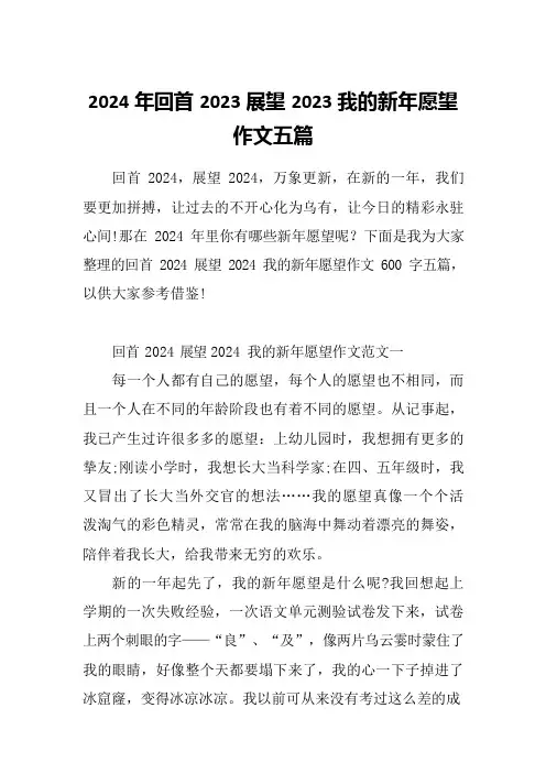 2024年回首2023展望2023我的新年愿望作文五篇