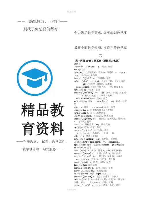 人教版高中英语必修一至必修五选修六单词带音标