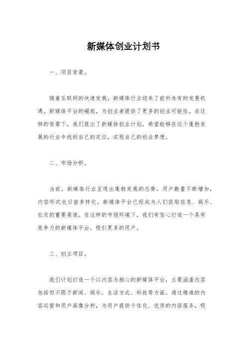 新媒体创业计划书