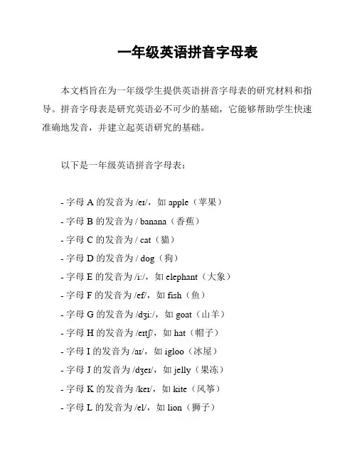 一年级英语拼音字母表