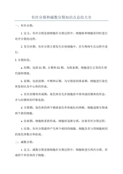 有丝分裂和减数分裂知识点总结大全