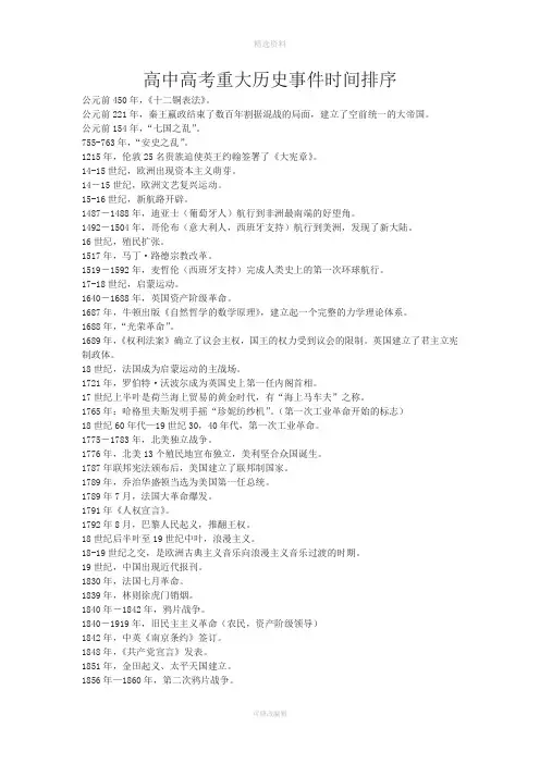 高中高考重大重点历史事时间顺序资料