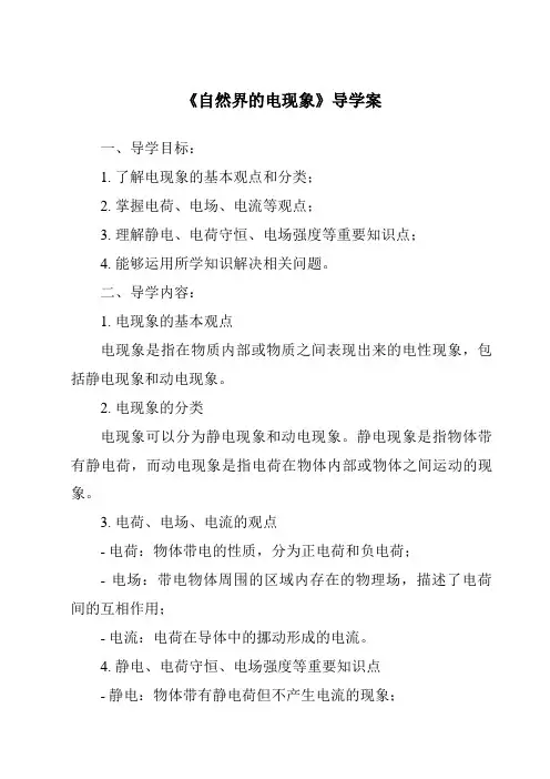 《自然界的电现象导学案-2023-2024学年科学华东师大版2012》