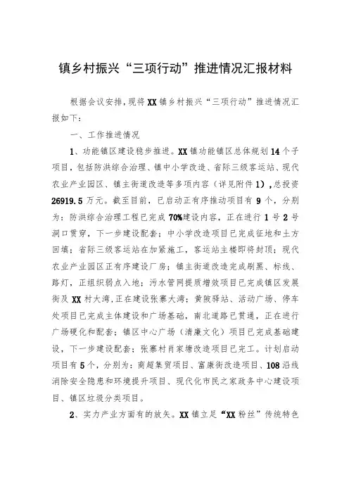 镇乡村振兴“三项行动”推进情况汇报材料