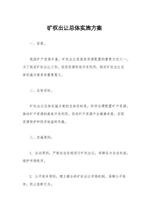 矿权出让总体实施方案