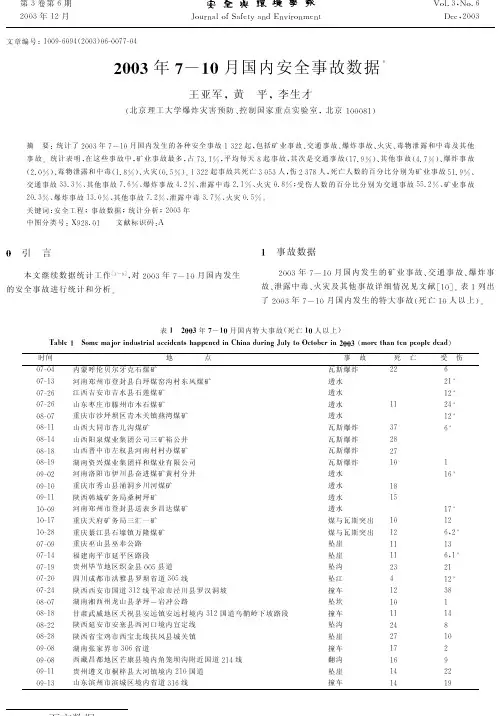 2003年710月国内安全事故数据
