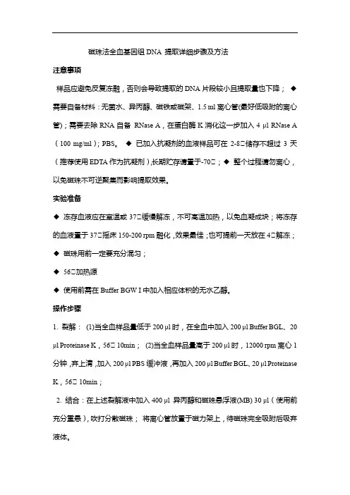 磁珠法全血基因组DNA 提取详细步骤及方法