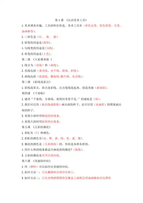 知识点(知识清单)-2023-2024学年人教版(2012)美术一年级上册
