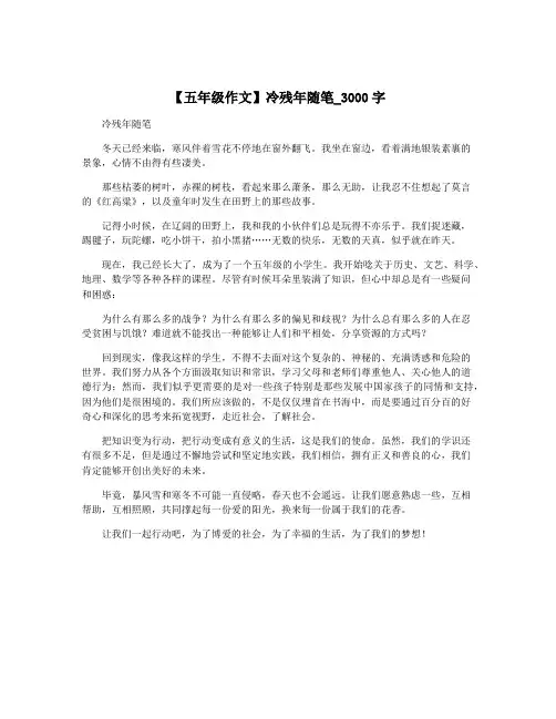 【五年级作文】冷残年随笔_3000字