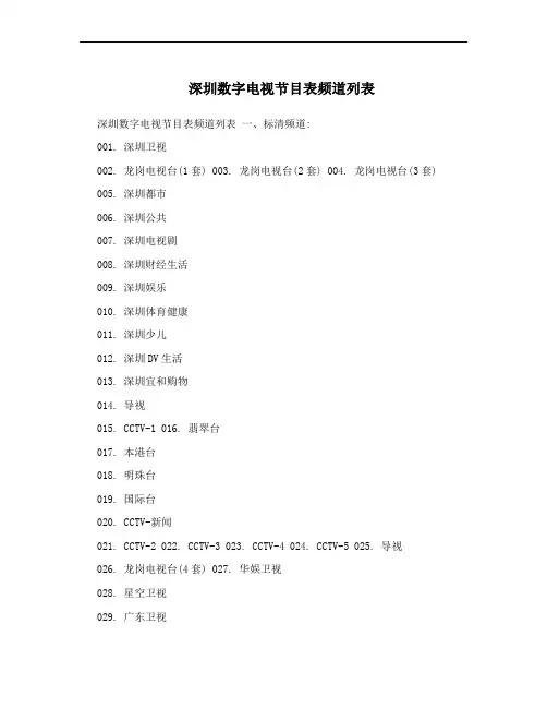 深圳数字电视节目表频道列表
