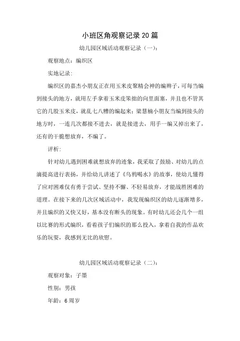 小班区角观察记录20篇