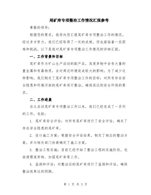 尾矿库专项整治工作情况汇报参考