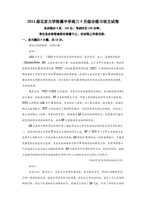 北京大学附属中学2024届高三5月综合练习 语文试卷(含解析)