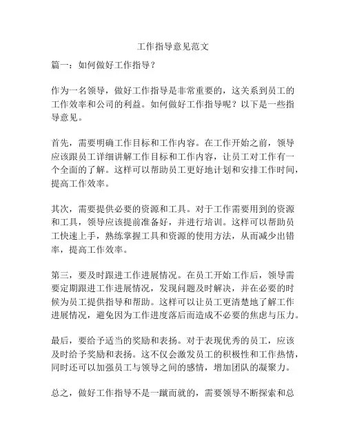 工作指导意见范文