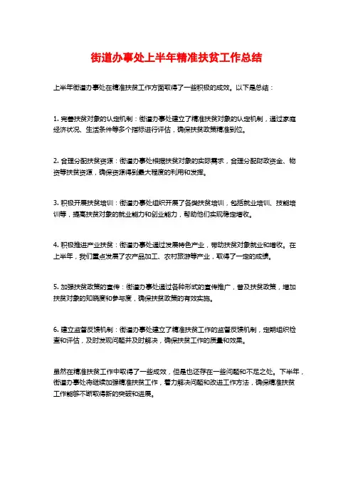 街道办事处上半年精准扶贫工作总结