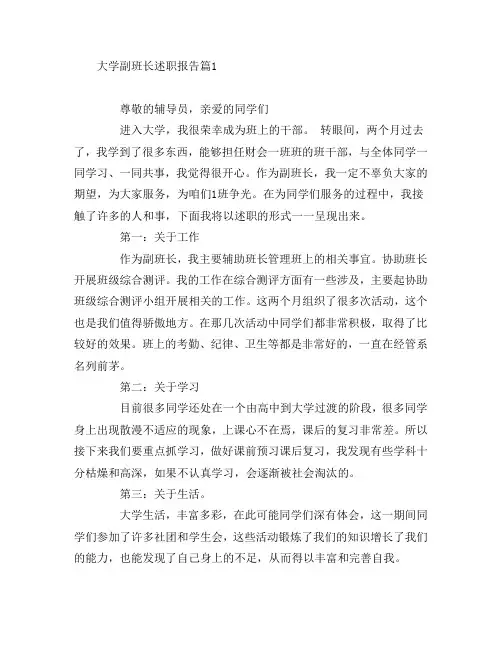 大学副班长述职报告8篇