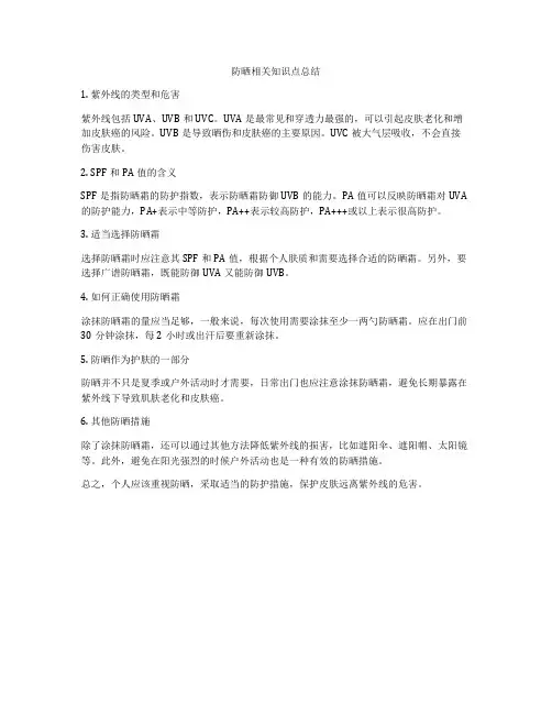 防晒相关知识点总结