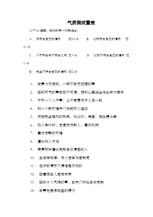 气质测试量表