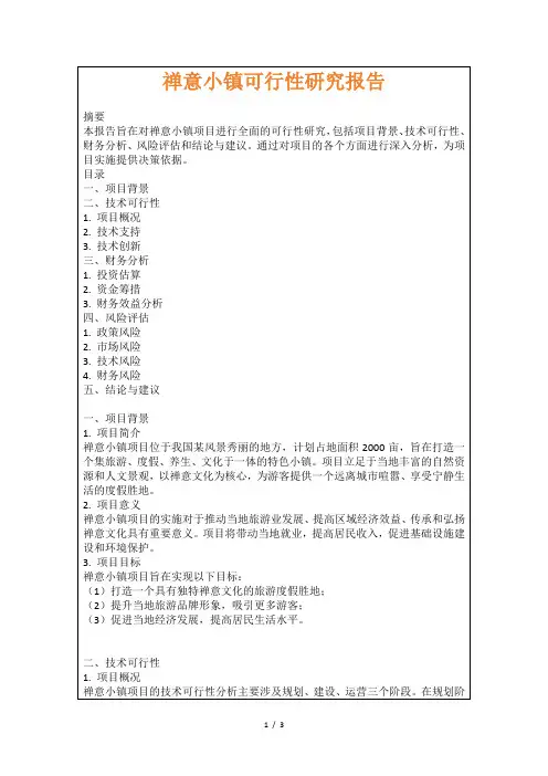 禅意小镇可行性研究报告