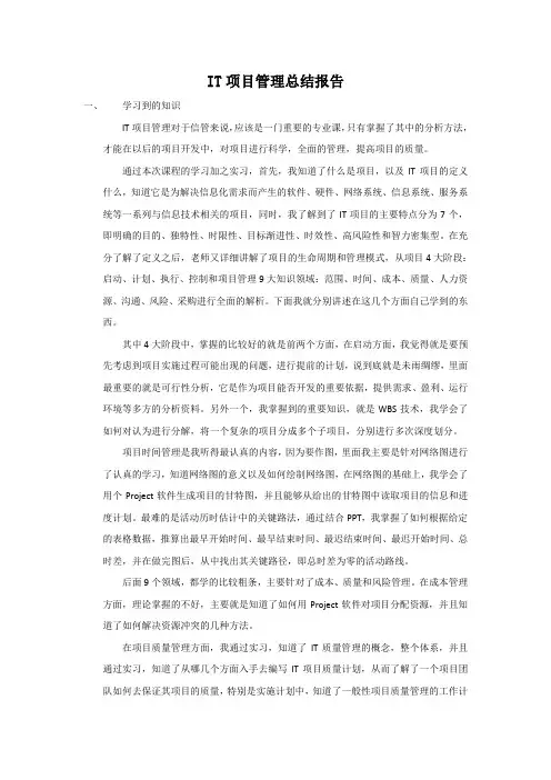 IT项目管理总结报告