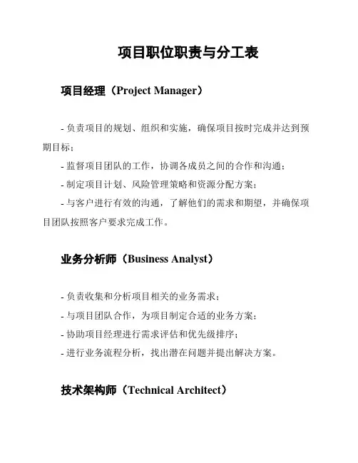 项目职位职责与分工表