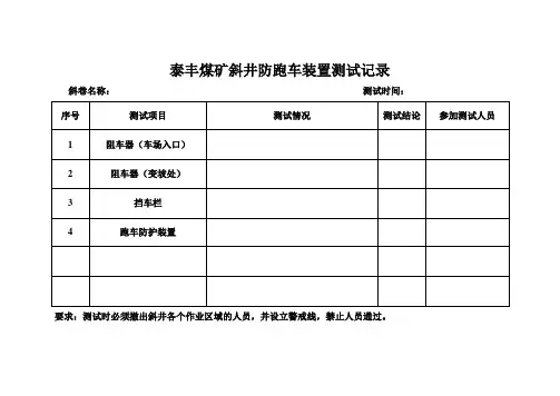 泰丰煤矿斜巷防跑车装置测试记录