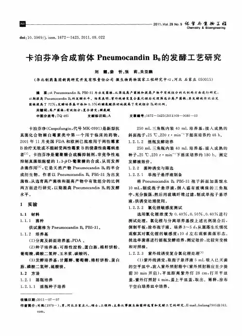 卡泊芬净合成前体Pneumocandin B0的发酵工艺研究