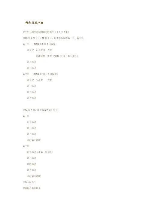 侵华日军序列