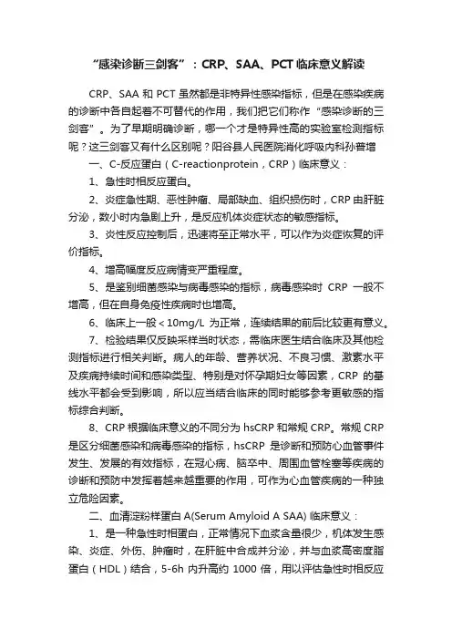 “感染诊断三剑客”：CRP、SAA、PCT临床意义解读