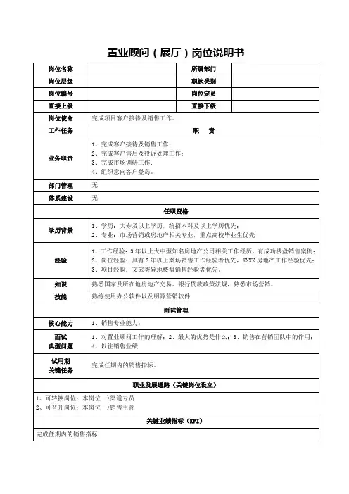 置业顾问(展厅)岗位说明书