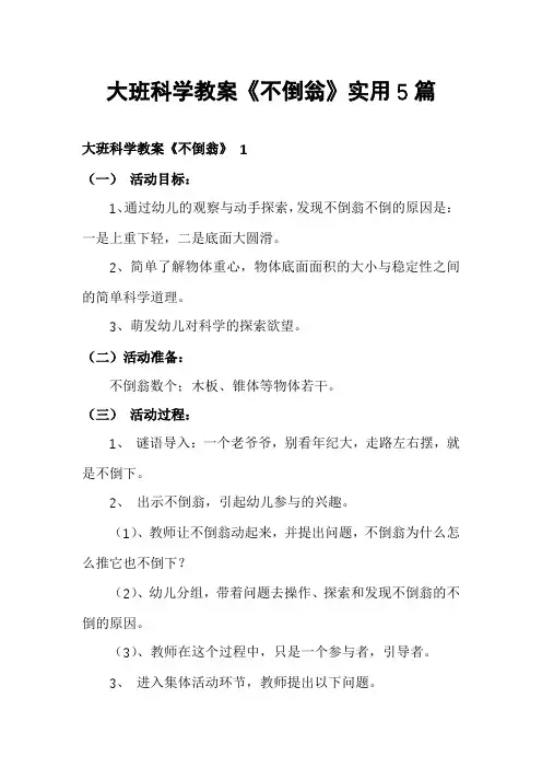 大班科学教案《不倒翁》实用5篇