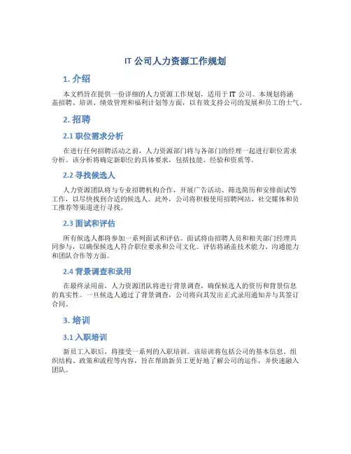 it公司人力资源工作规划