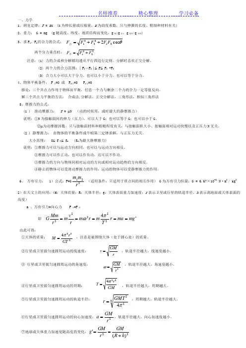 人教版高中物理公式大全
