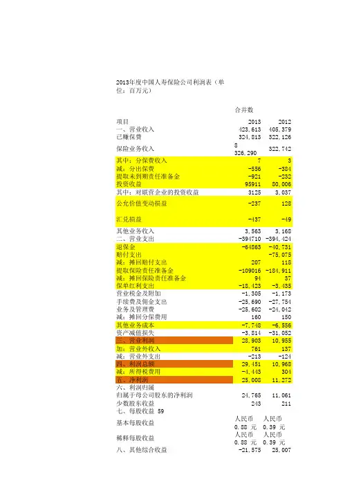 保险公司报表2013 (1)