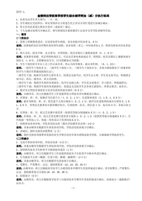 学院商学院学生综合测评附加(减)分表执行标准