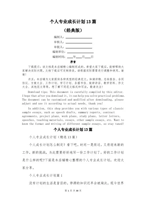 个人专业成长计划13篇