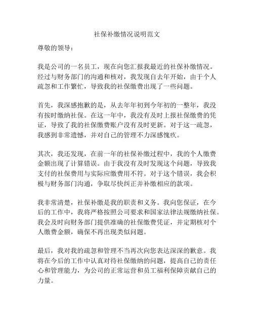 社保补缴情况说明范文