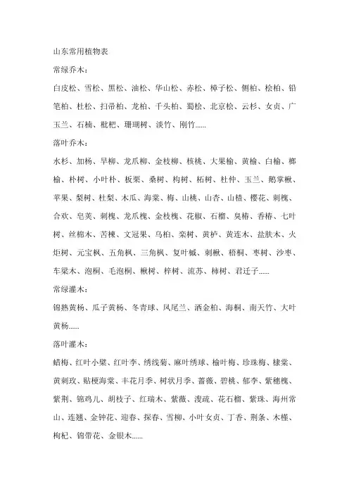 山东常用植物配置
