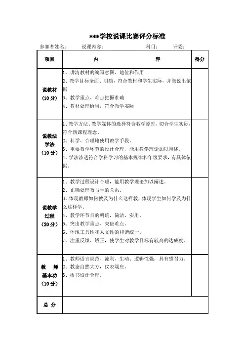 教师说课上课听课评课各项评分标准