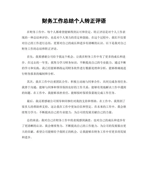 财务工作总结个人转正评语